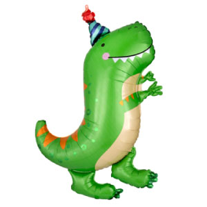 Dinosaur wearing party hat Super Shape Mylar Balloon