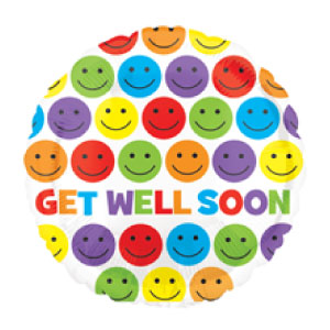 18'' Mylar Ballon white background with images of popsicles, says feel better soon