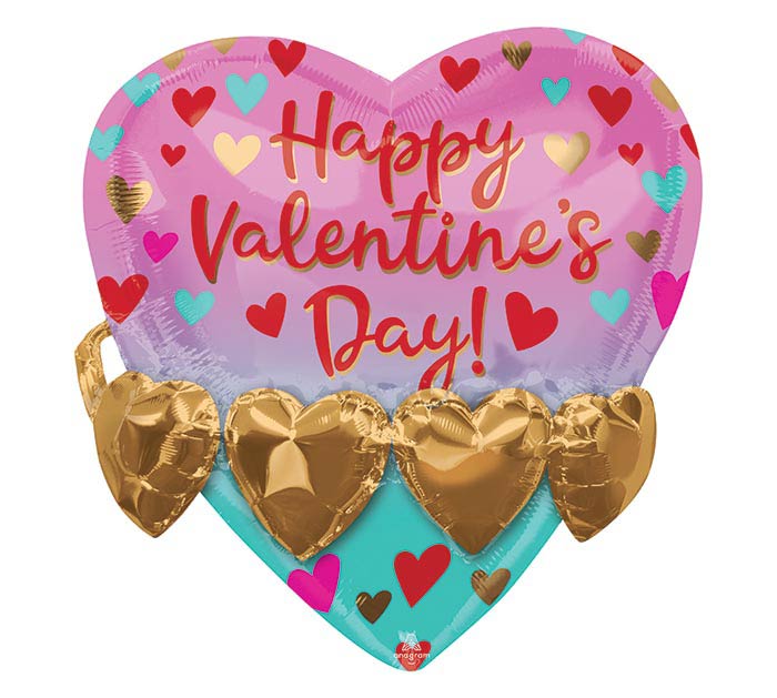 Happy Valentine's Day Mylar Heart Balloon with gold hearts